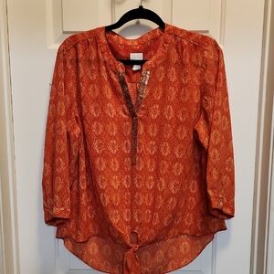 Chico's Vibrant Orange Blouse with Tie Front Sz 2 (Large)